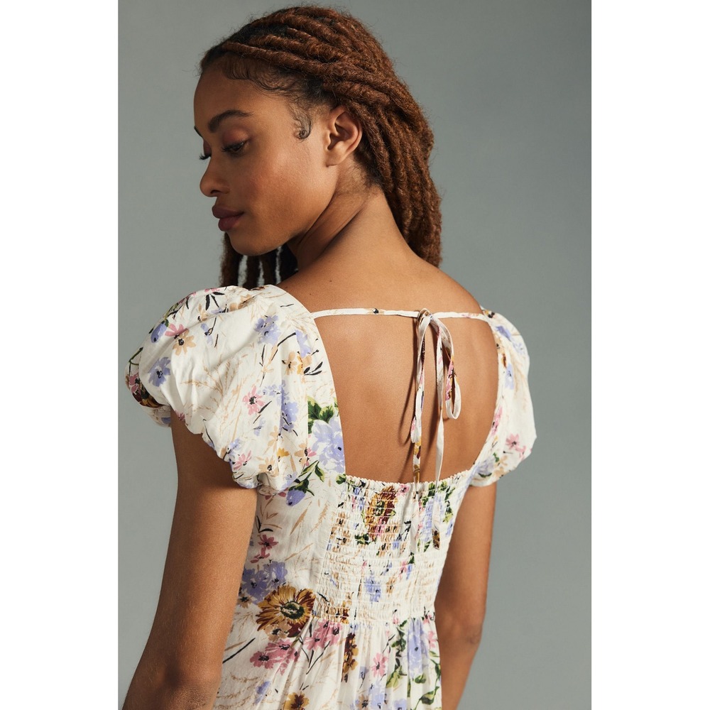 Anthropologie Floral Tiered Cap-Sleeve Midi Dress - SIZE XS Petite - Picture 14 of 16